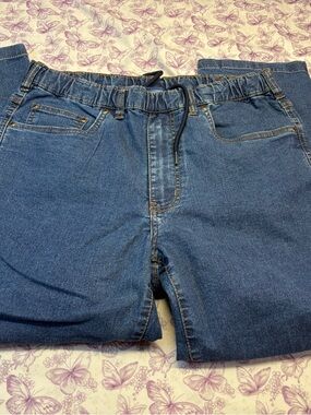 🍄Vintage Active USA Unisex Blue Elastic Waist Relaxed Jeans